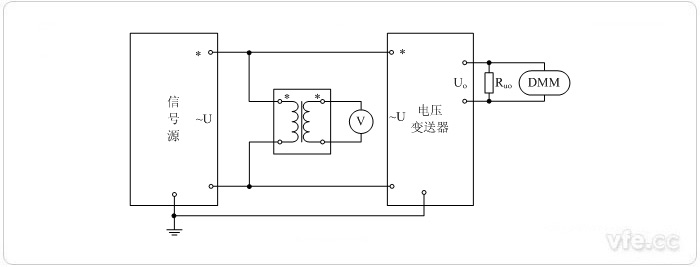 电压输出型电压变送器(电压互感器扩展标准表量程) 电压校准接线图 电压输出型电压变送器(电压互感器扩展标准表量程) 电压校准接线图