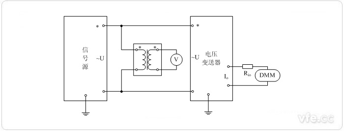 电流输出型电压变送器(电压互感器扩展标准表量程) 电压校准接线图 电流输出型电压变送器(电压互感器扩展标准表量程) 电压校准接线图